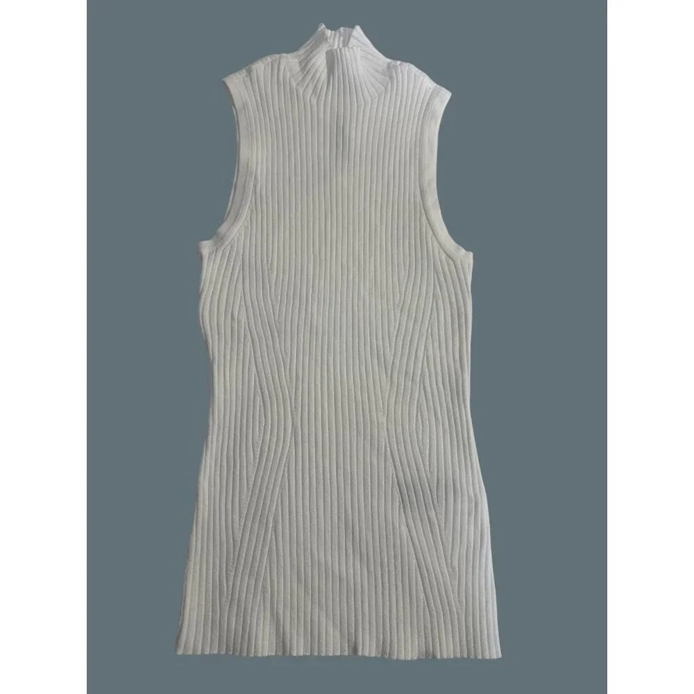 Madewell Tank Sweater White Knit Ribbed  Sleeveless Mock Neck Sleeveless Top XXS - Picture 6 of 13